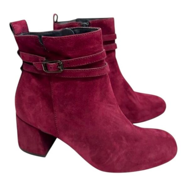 Paul Green Boots Size 7US Burgundy Sydney Italian Leather‎ Block Heel Side Zip - Picture 1 of 10